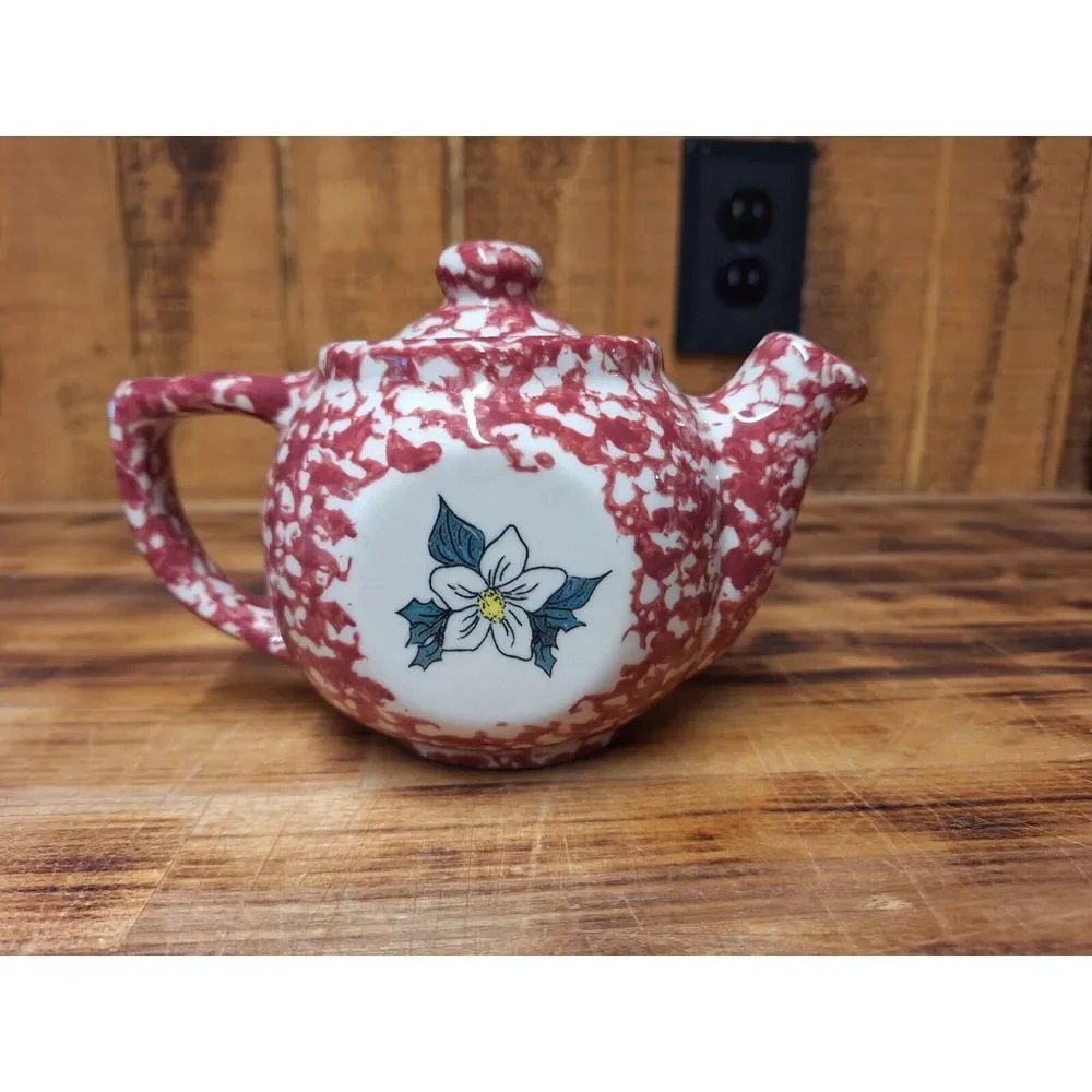 Roseville Rose Spongeware Pottery Workshops of Gerald Henn Mini Tea Pot